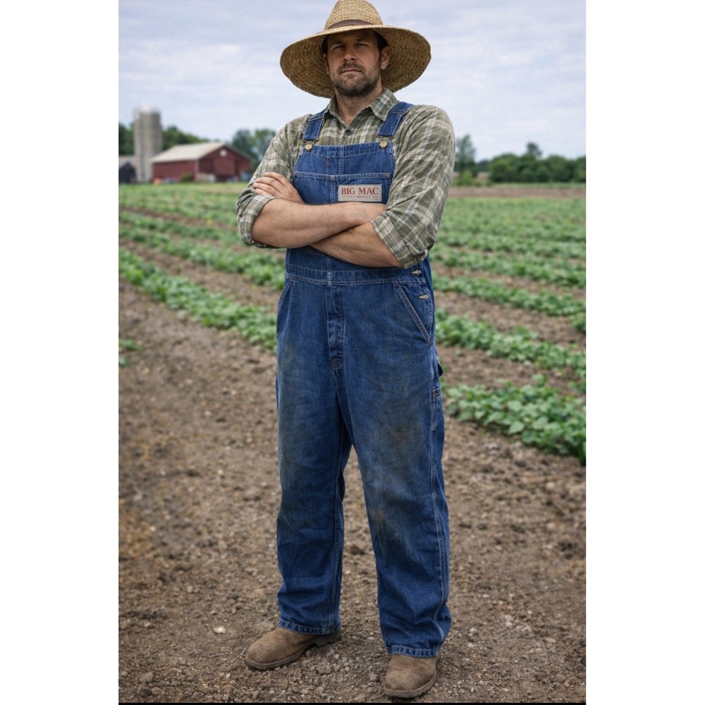Big Mac Mens Denim Bib Overalls 44X30 Workwear Carpenter Farm Distressed Vintage
